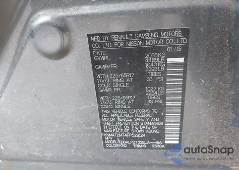 2015 Nissan Rogue S z USA, uszkodzony, nr VIN KNMAT2MT4FP529124